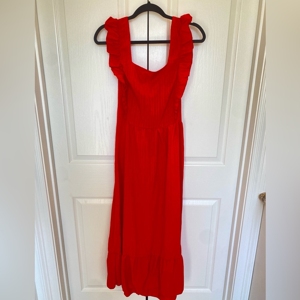 SHEIN Vibrant Red Maxi Dress with Ruffles